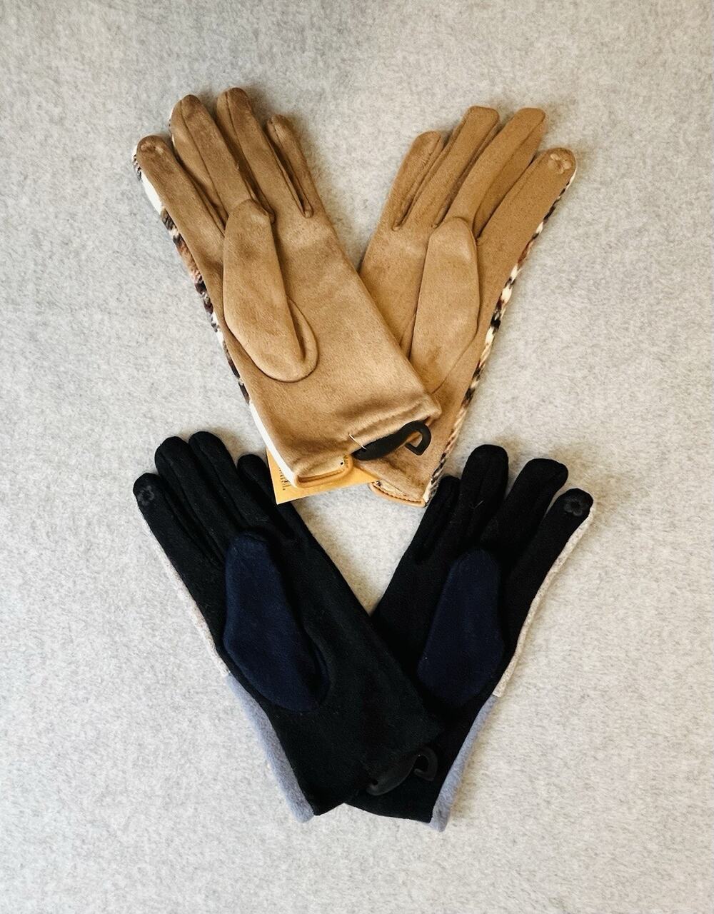 Women’s Lot of 3 Touchscreen Compatible Plaid Fleece Gloves Tan/Black One Size